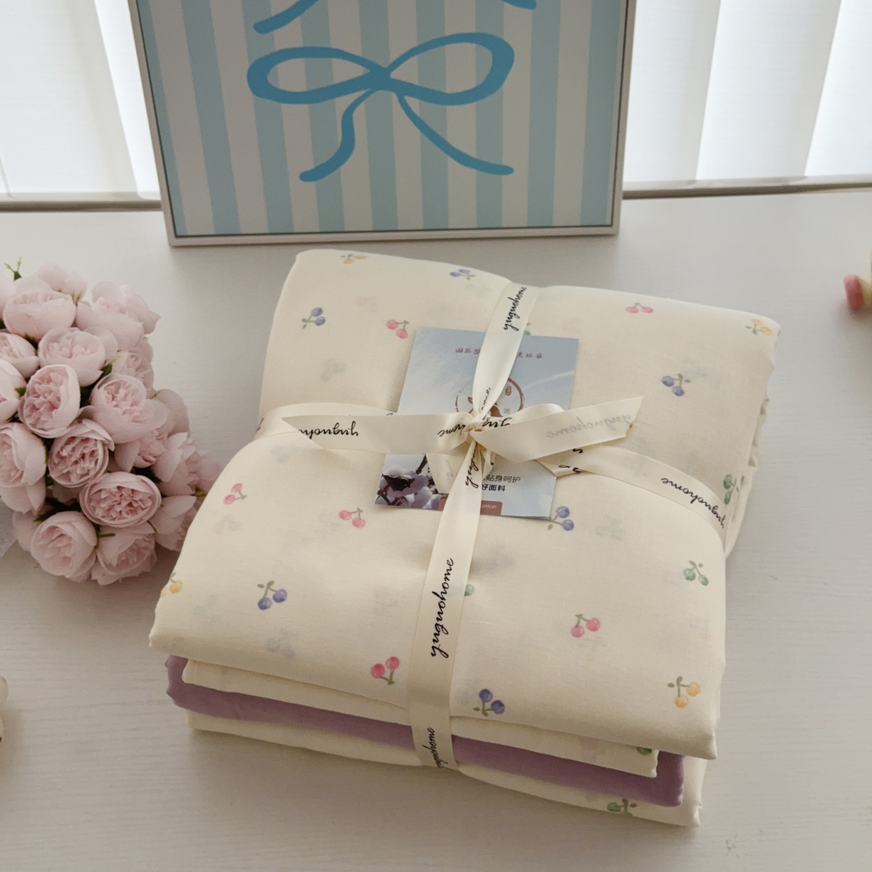 于果 2025新款全棉双层纱四件套第五批 水果樱桃