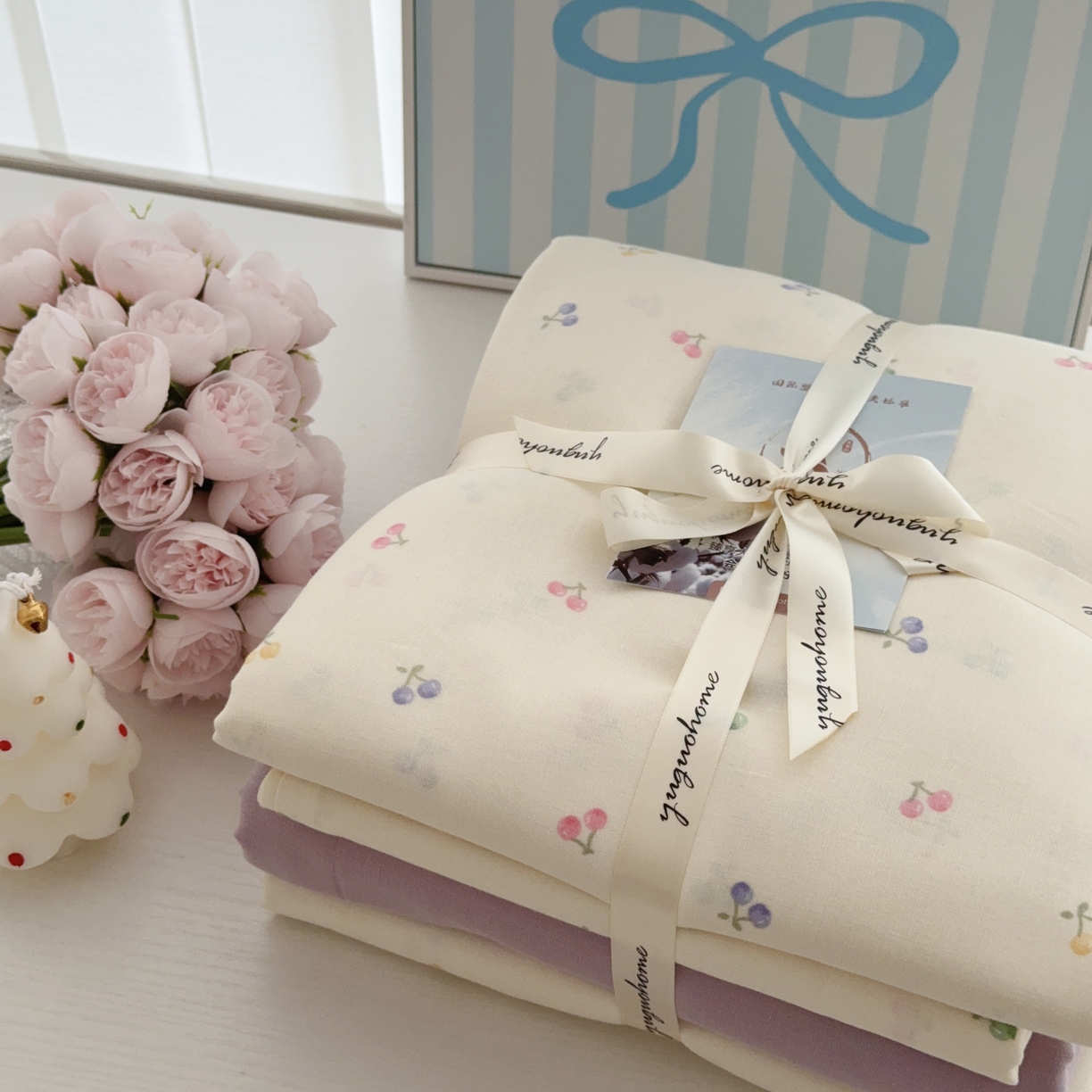 91家纺网 家纺一手货源 找家纺 于果 2025新款全棉双层纱四件套第五批 水果樱桃