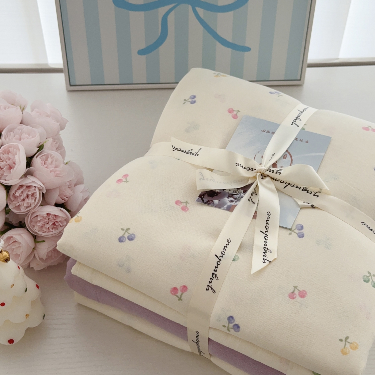 91家纺网 家纺一手货源 找家纺 于果 2025新款全棉双层纱四件套第五批 水果樱桃