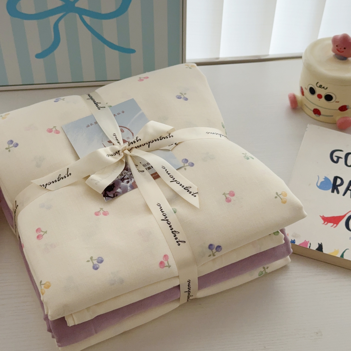 91家纺网 家纺一手货源 找家纺 于果 2025新款全棉双层纱四件套第五批 水果樱桃