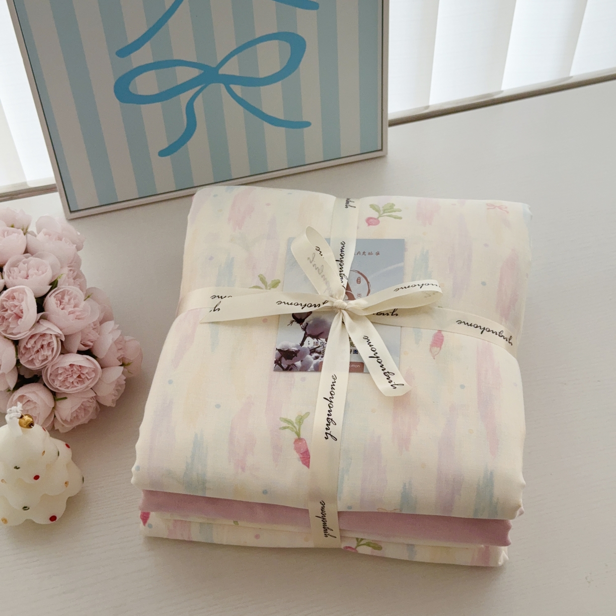 于果 2025新款全棉双层纱四件套第五批 粉萝卜