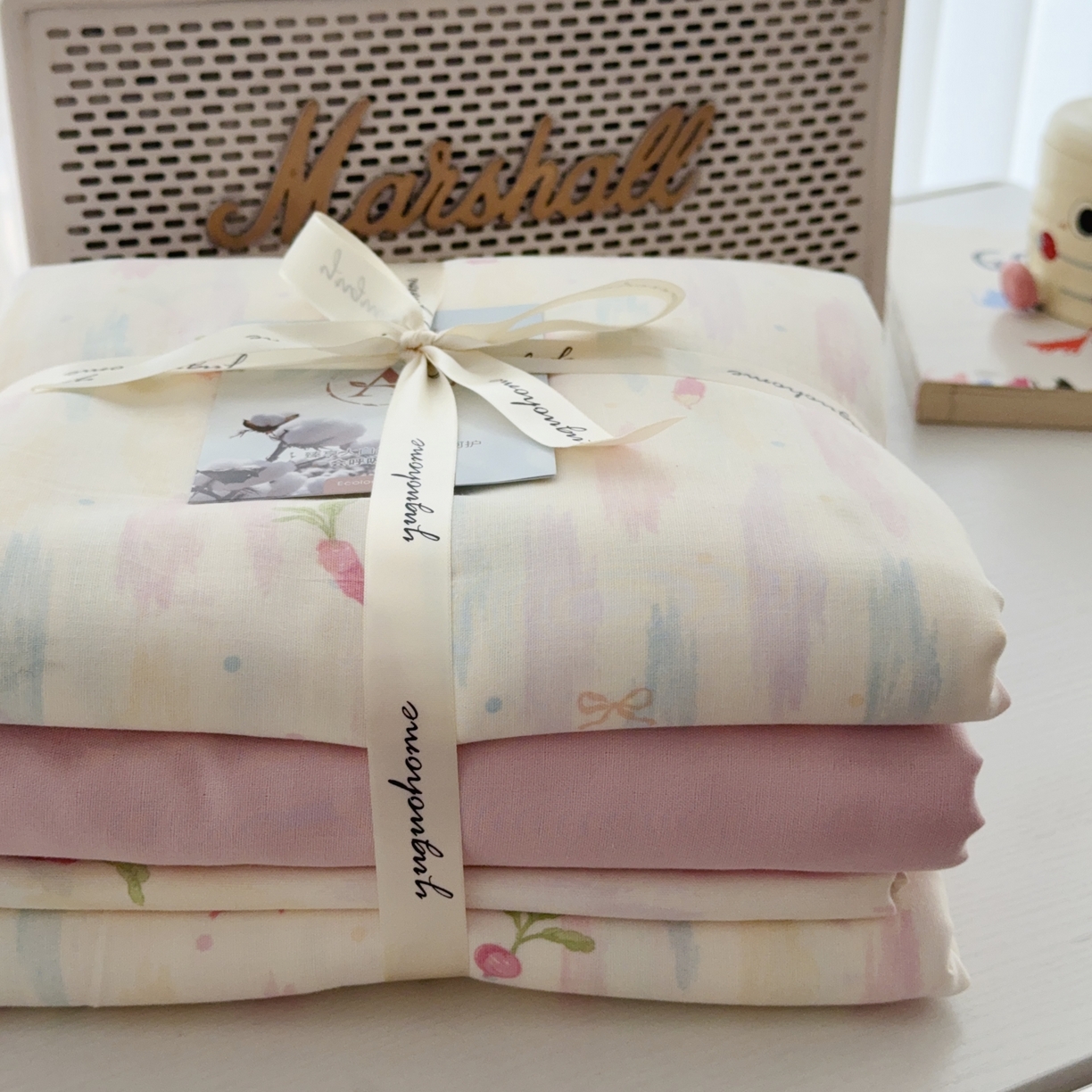 91家纺网 家纺一手货源 找家纺 于果 2025新款全棉双层纱四件套第五批 粉萝卜