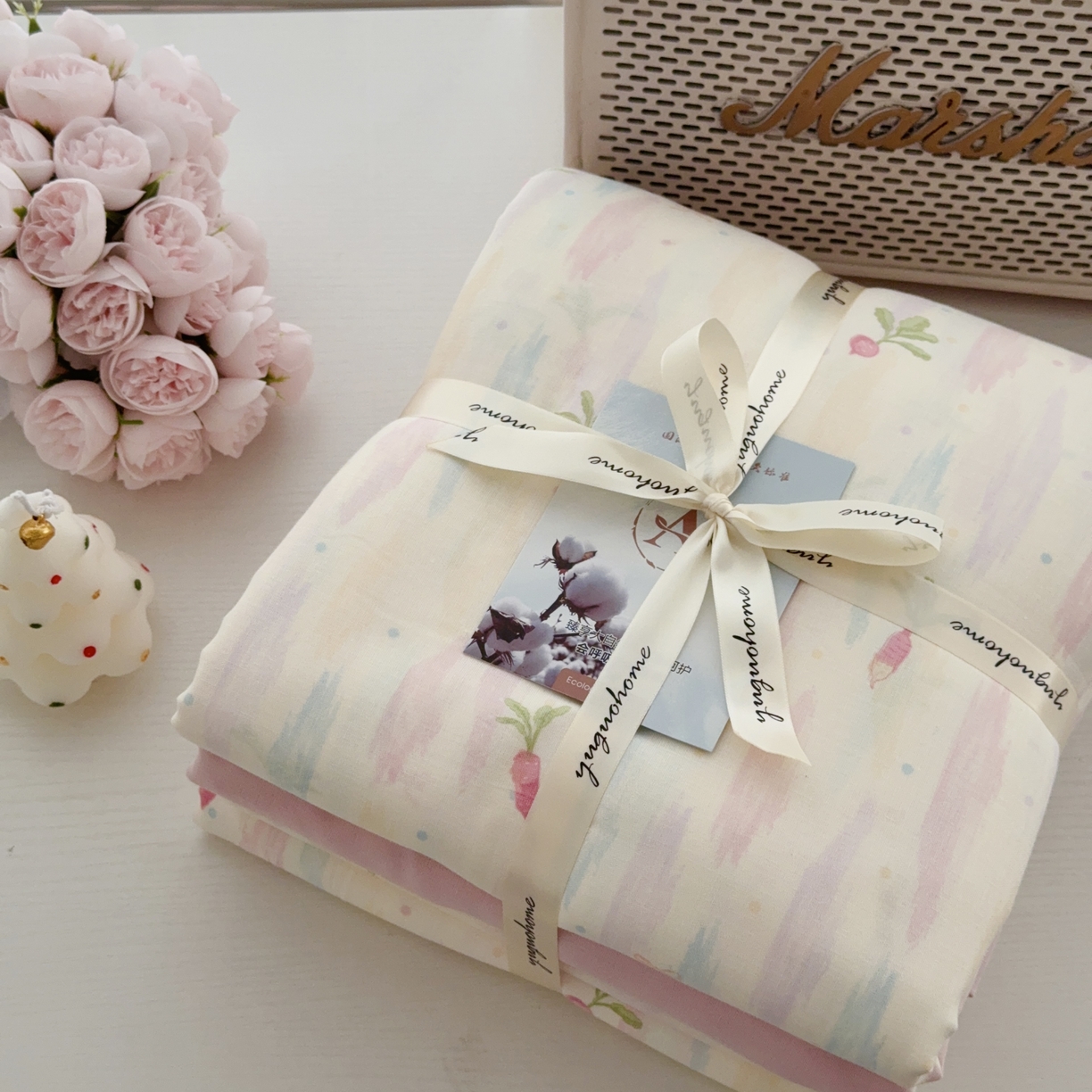 91家纺网 家纺一手货源 找家纺 于果 2025新款全棉双层纱四件套第五批 粉萝卜