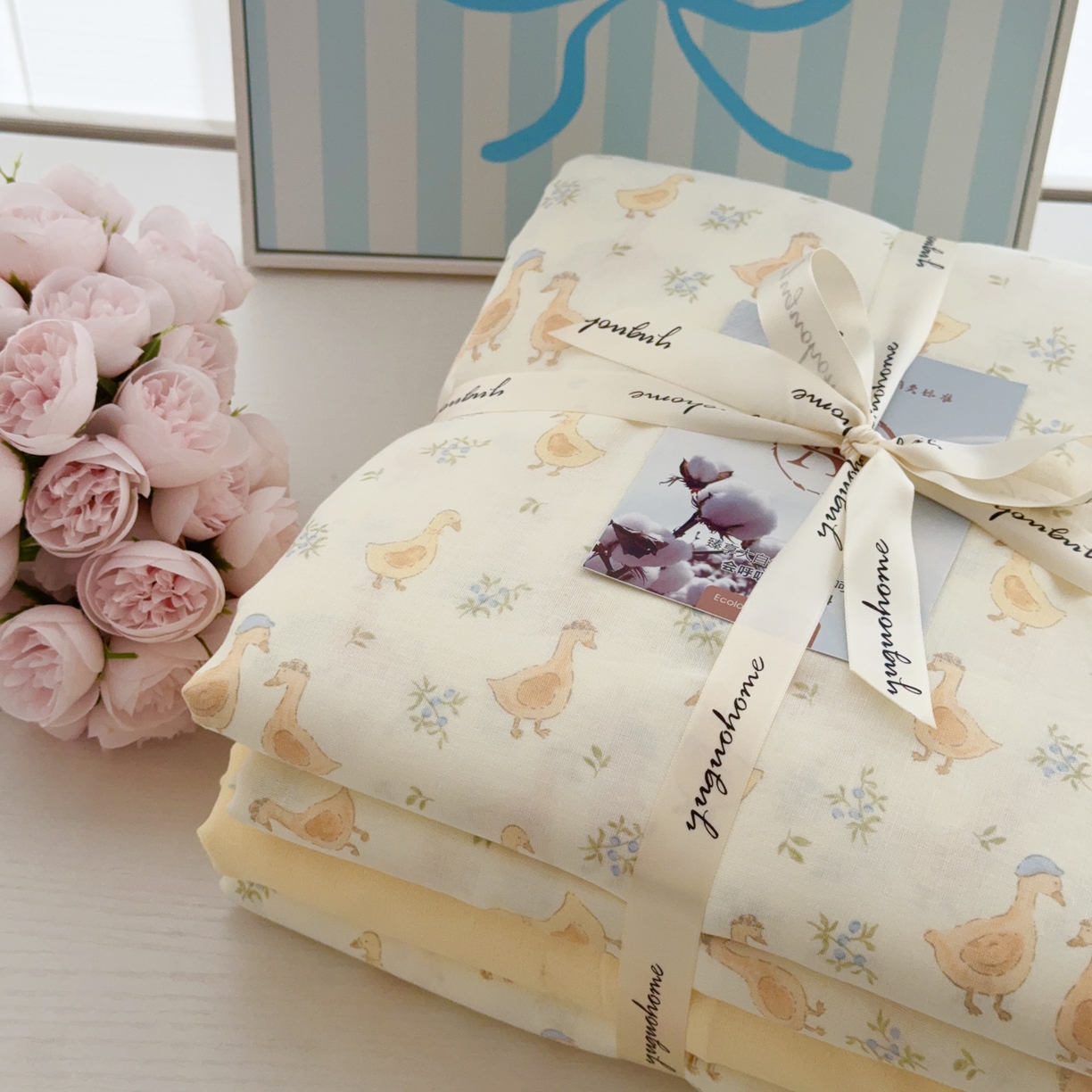 91家纺网 家纺一手货源 找家纺 于果 2025新款全棉双层纱四件套第五批 可爱鸭