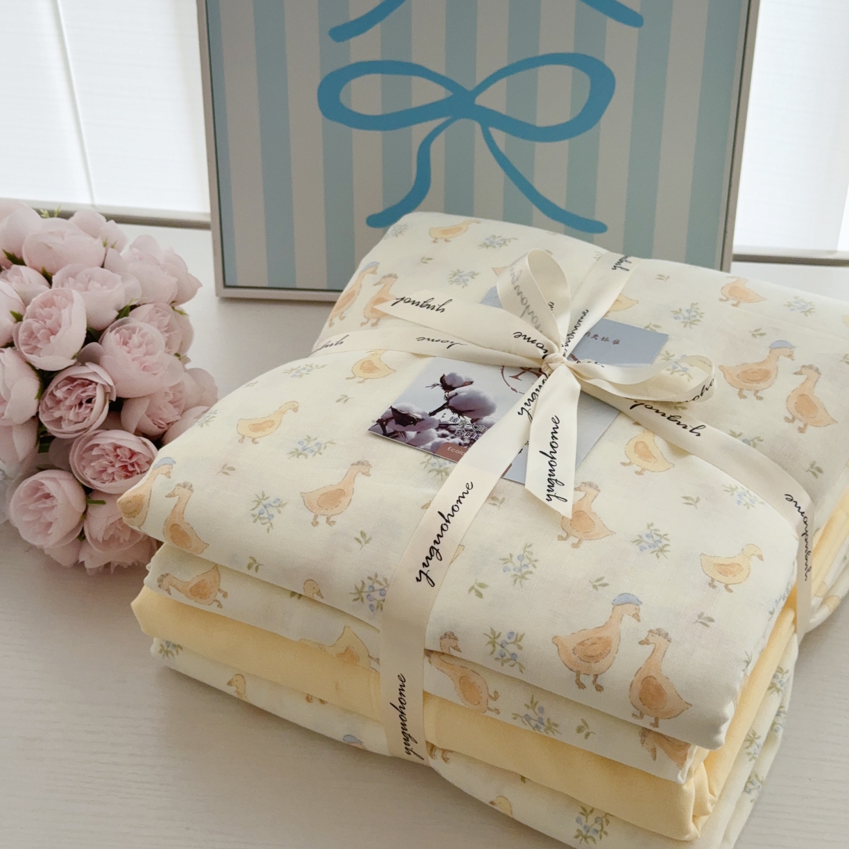 91家纺网 家纺一手货源 找家纺 于果 2025新款全棉双层纱四件套第五批 可爱鸭