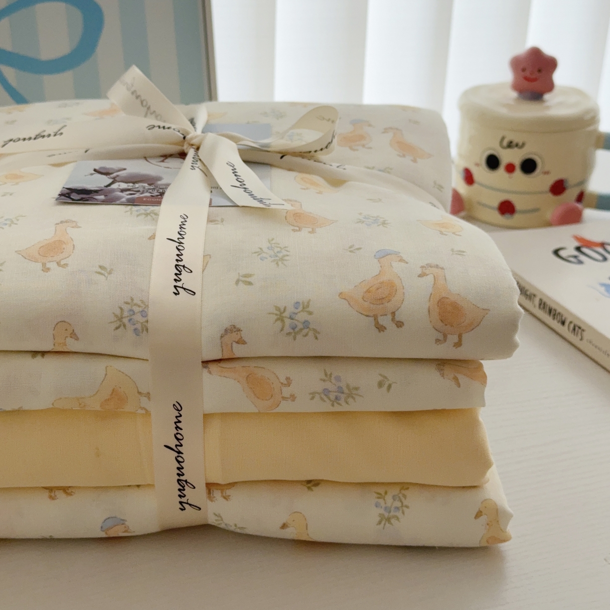 91家纺网 家纺一手货源 找家纺 于果 2025新款全棉双层纱四件套第五批 可爱鸭