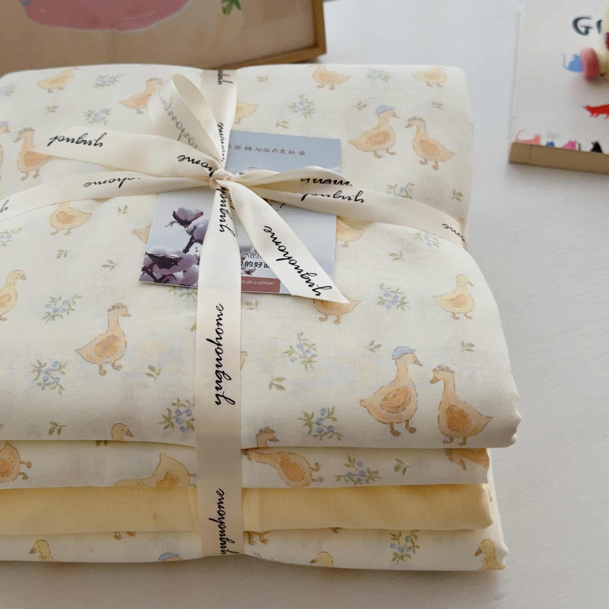 91家纺网 家纺一手货源 找家纺 于果 2025新款全棉双层纱四件套第五批 可爱鸭