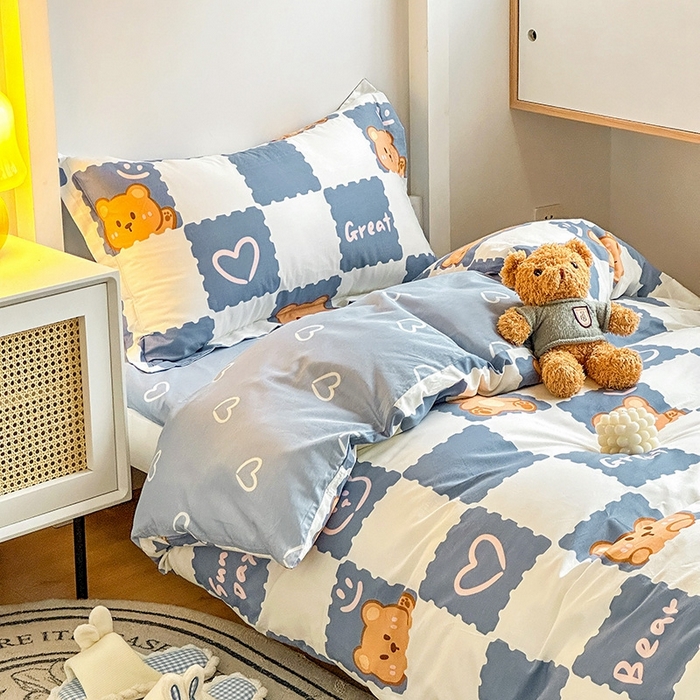 91家纺网 家纺一手货源 找家纺 恩泽2025印花学生三件套 心动熊仔