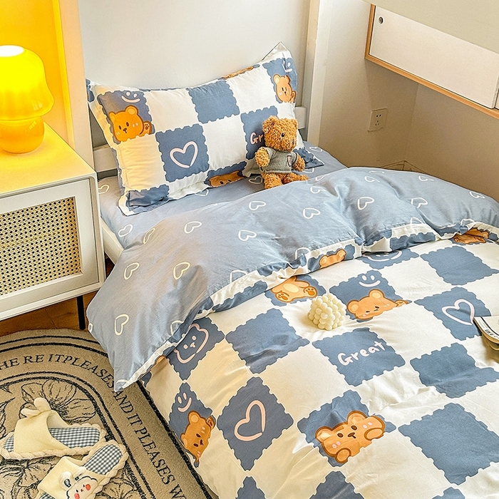 91家纺网 家纺一手货源 找家纺 恩泽2025印花学生三件套 心动熊仔