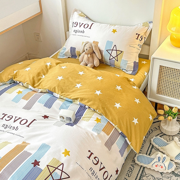 91家纺网 家纺一手货源 找家纺 恩泽2025印花学生三件套 星光条纹