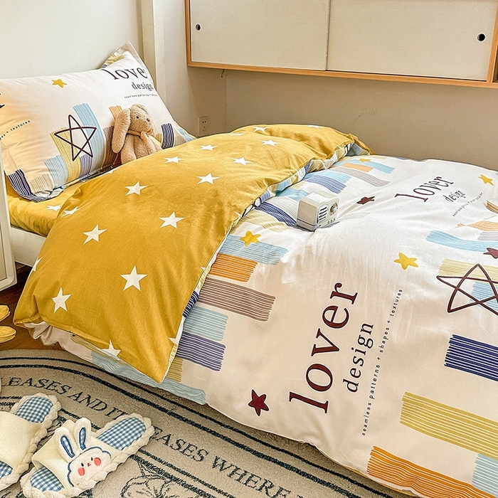 91家纺网 家纺一手货源 找家纺 恩泽2025印花学生三件套 星光条纹