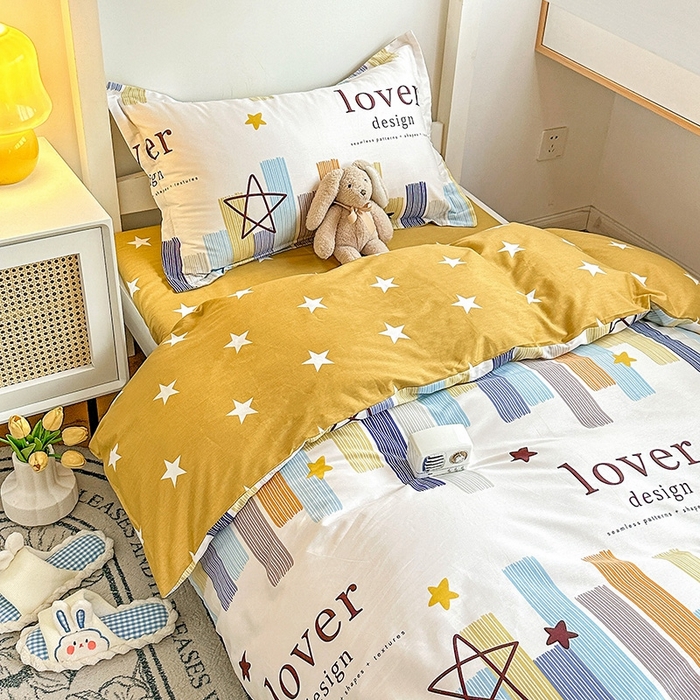 91家纺网 家纺一手货源 找家纺 恩泽2025印花学生三件套 星光条纹