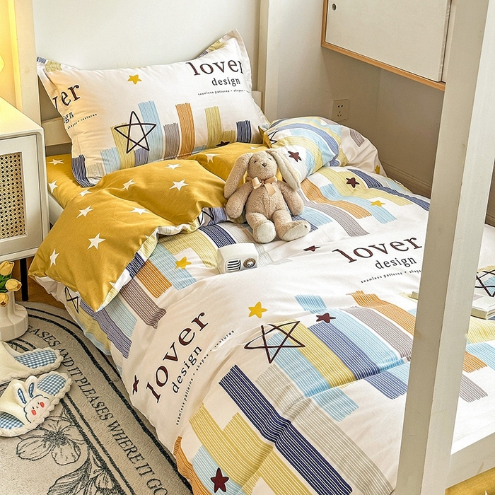 91家纺网 家纺一手货源 找家纺 恩泽2025印花学生三件套 星光条纹