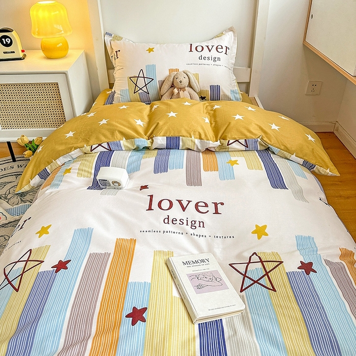 91家纺网 家纺一手货源 找家纺 恩泽2025印花学生三件套 星光条纹