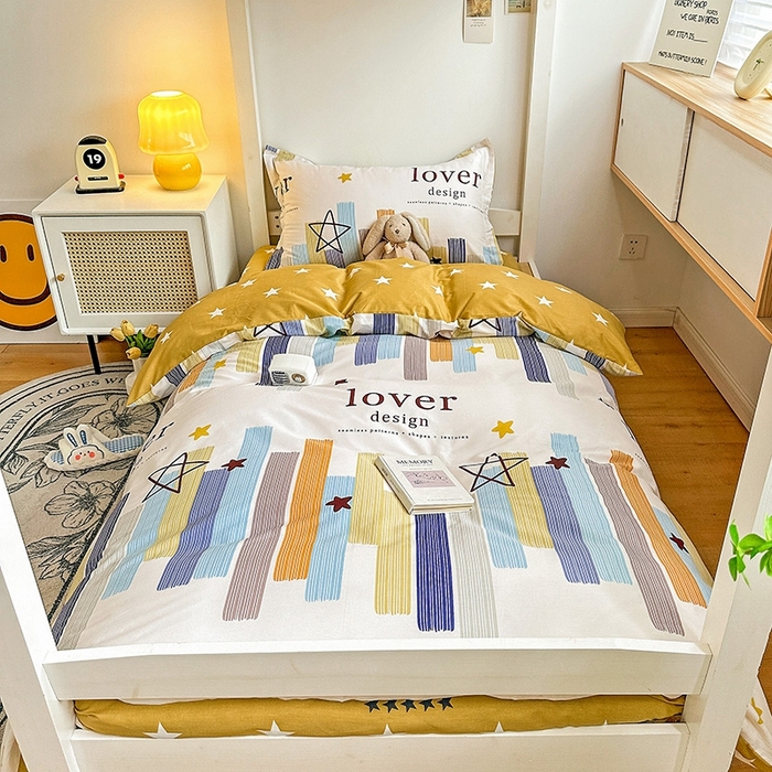 91家纺网 家纺一手货源 找家纺 恩泽2025印花学生三件套 星光条纹