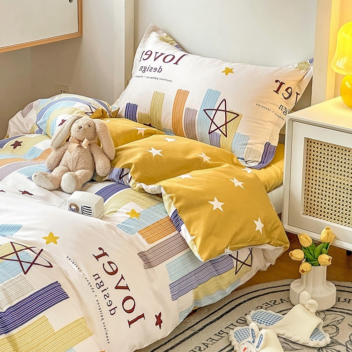 91家纺网 家纺一手货源 找家纺 恩泽2025印花学生三件套 星光条纹