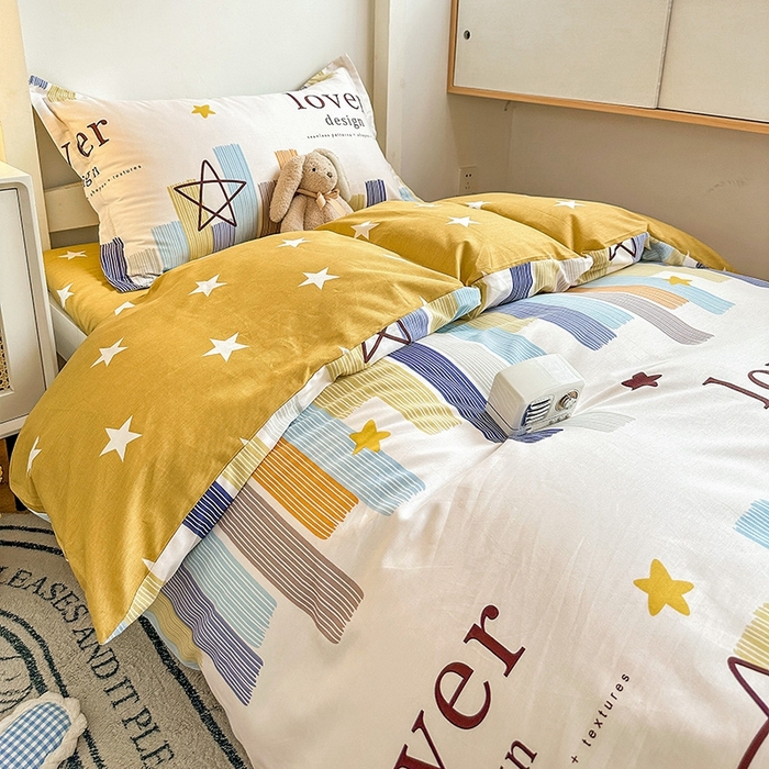 91家纺网 家纺一手货源 找家纺 恩泽2025印花学生三件套 星光条纹