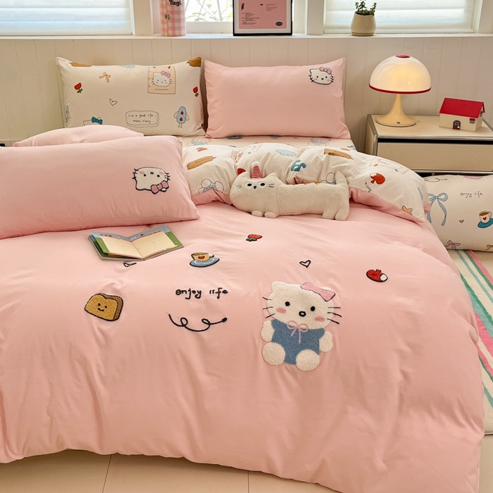 91家纺网 家纺一手货源 找家纺 （总）如一 2025新款A类卡通印加毛巾绣水洗云朵棉四件套（提供买家秀）