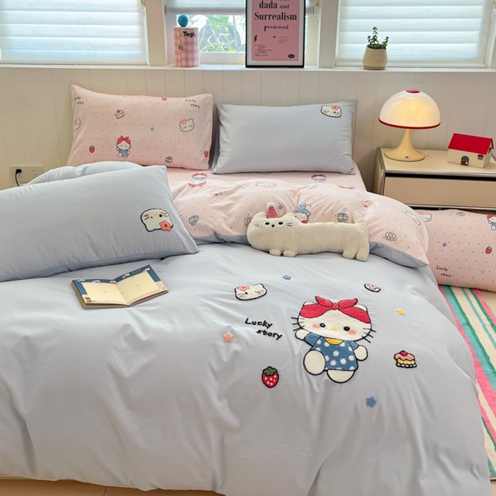 91家纺网 家纺一手货源 找家纺 如一 2025新款A类卡通印加毛巾绣水洗云朵棉四件套（提供买家秀） 淘气猫