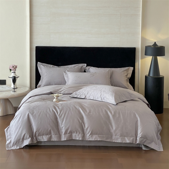 91家纺网 家纺一手货源 找家纺 凡客家居 2025新款100支（5050双股）长绒棉全棉提花四件套 奥罗拉-高级灰