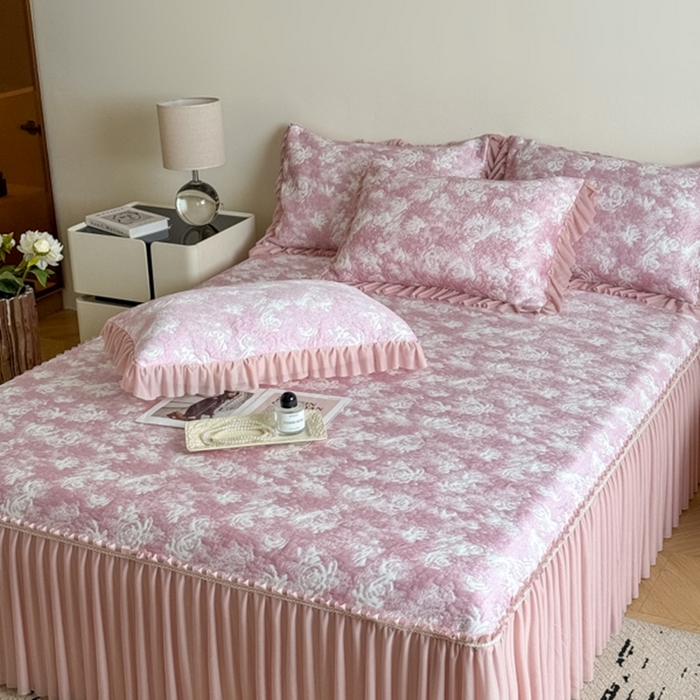 91家纺网 家纺一手货源 找家纺 九花鹿 2025新款PE双面提花床裙冰丝席-莫奈玫瑰 莫奈玫瑰-浅粉