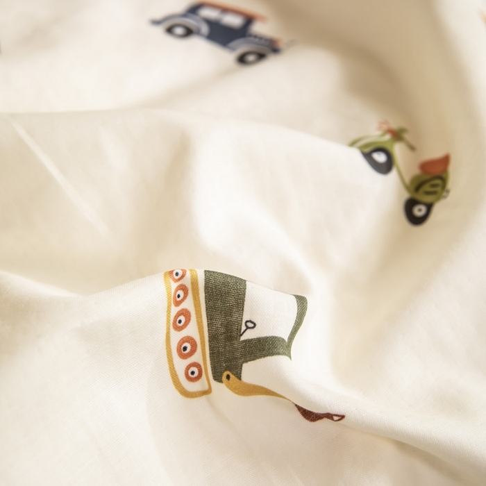 91家纺网 家纺一手货源 找家纺 锦罗绣 2025新款全棉双层纱学生套件三件套 萌趣汽车1