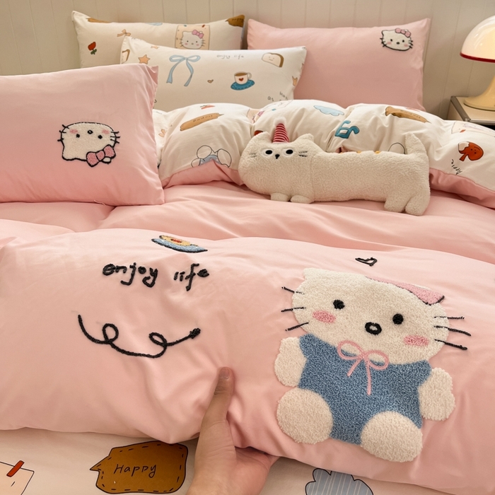 91家纺网 家纺一手货源 找家纺 （总）如一 2025新款A类卡通印加毛巾绣水洗云朵棉四件套（提供买家秀）