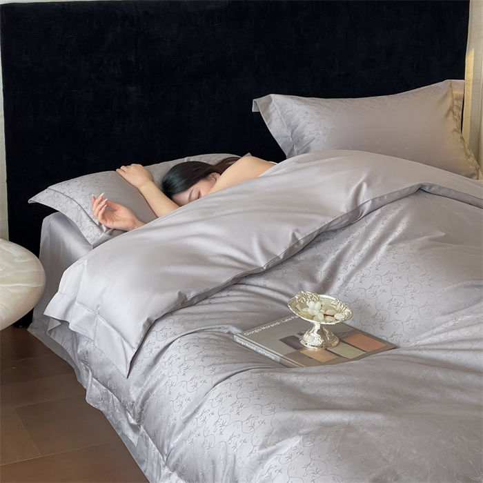 91家纺网 家纺一手货源 找家纺 凡客家居 2025新款100支（5050双股）长绒棉全棉提花四件套 克洛伊-高级灰