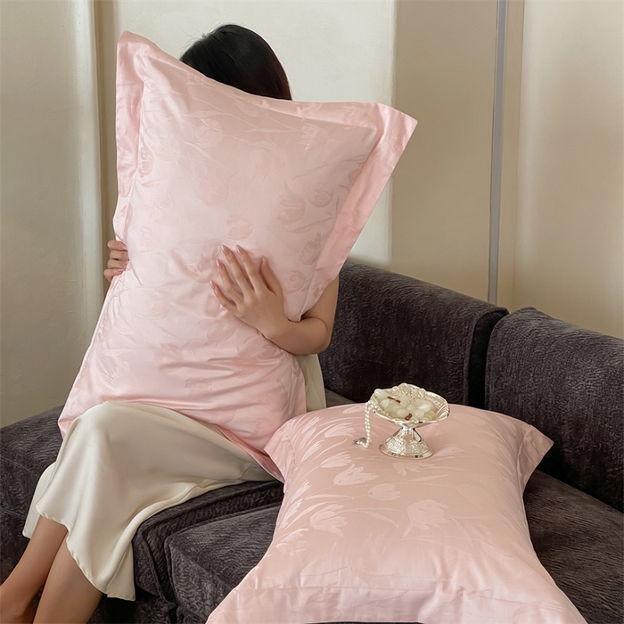 91家纺网 家纺一手货源 找家纺 凡客家居 2025新款100支（5050双股）长绒棉全棉提花四件套 郁金香-仙桃粉