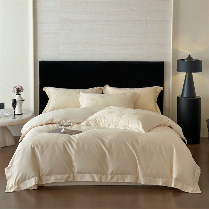 91家纺网 家纺一手货源 找家纺 凡客家居 2025新款100支（5050双股）长绒棉全棉提花四件套 花间集-浅香槟