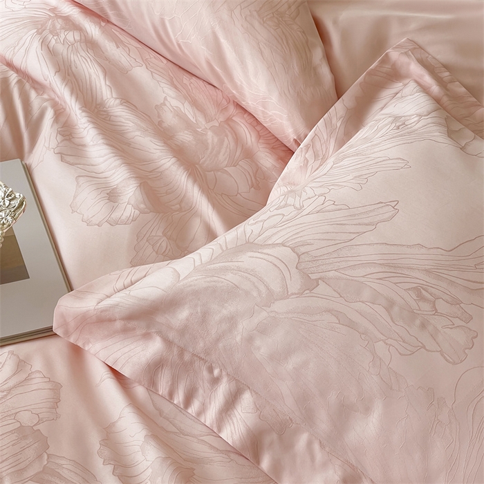 91家纺网 家纺一手货源 找家纺 凡客家居 2025新款100支（5050双股）长绒棉全棉提花四件套 奥罗拉-仙桃粉