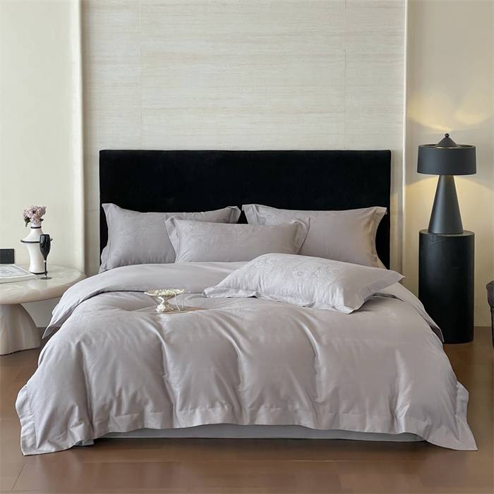 91家纺网 家纺一手货源 找家纺 凡客家居 2025新款100支（5050双股）长绒棉全棉提花四件套 洛园-高级灰