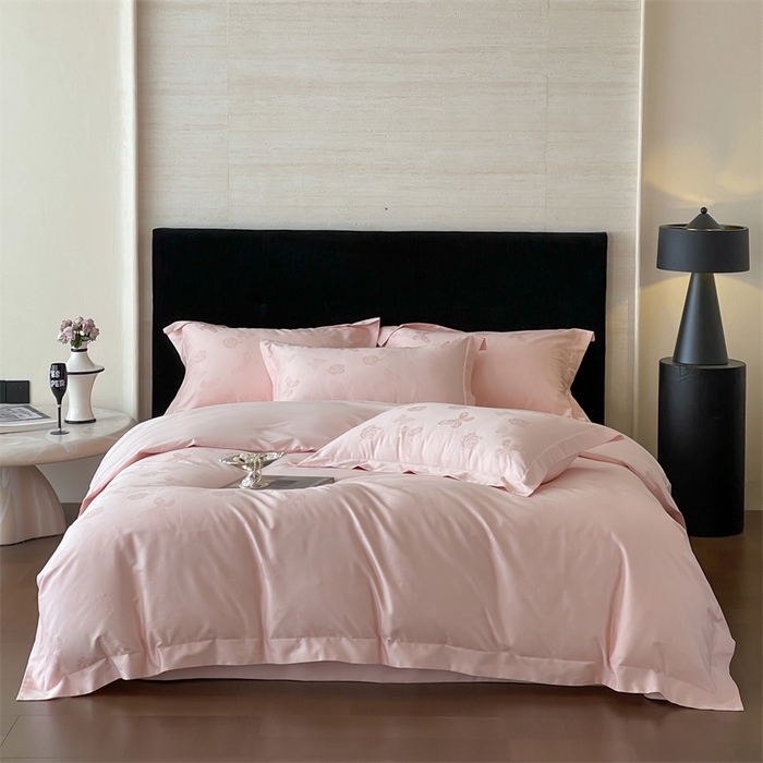 91家纺网 家纺一手货源 找家纺 凡客家居 2025新款100支（5050双股）长绒棉全棉提花四件套 花间集-仙桃粉