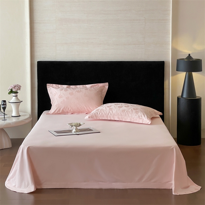 91家纺网 家纺一手货源 找家纺 凡客家居 2025新款100支（5050双股）长绒棉全棉提花四件套 郁金香-仙桃粉