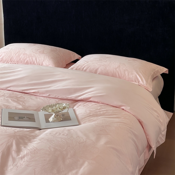 91家纺网 家纺一手货源 找家纺 凡客家居 2025新款100支（5050双股）长绒棉全棉提花四件套 奥罗拉-仙桃粉