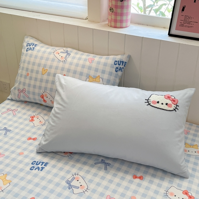 91家纺网 家纺一手货源 找家纺 如一 2025新款A类卡通印加毛巾绣水洗云朵棉四件套（提供买家秀） 蓝格猫