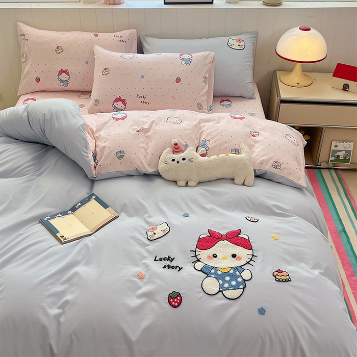 91家纺网 家纺一手货源 找家纺 如一 2025新款A类卡通印加毛巾绣水洗云朵棉四件套（提供买家秀） 淘气猫