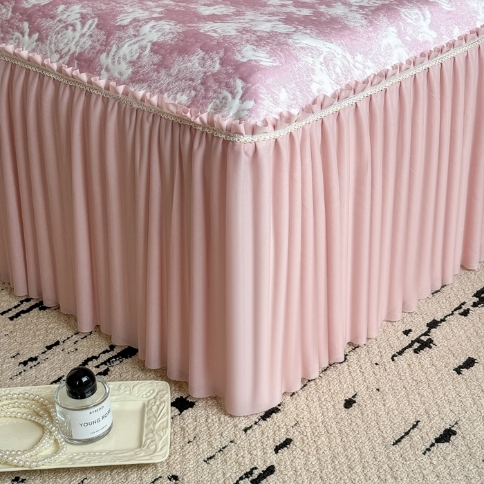91家纺网 家纺一手货源 找家纺 （总）九花鹿 2025新款PE双面提花床裙冰丝席-莫奈玫瑰