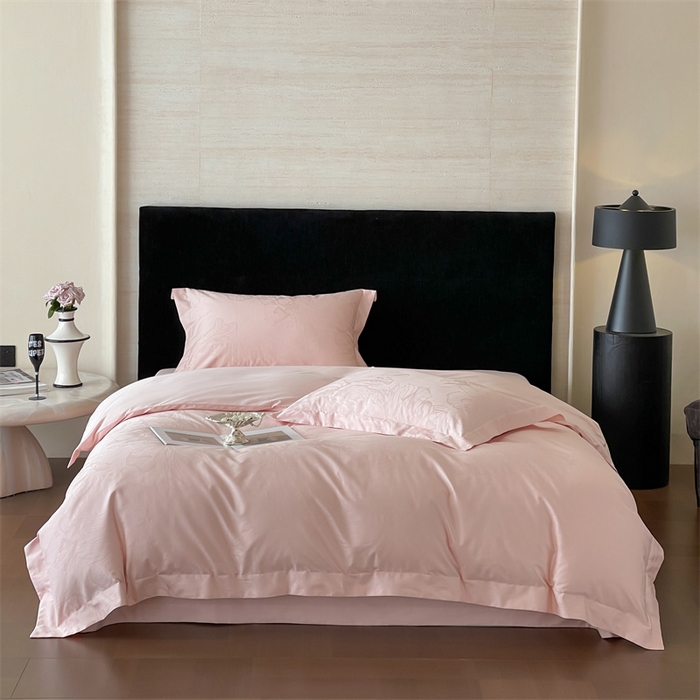 91家纺网 家纺一手货源 找家纺 凡客家居 2025新款100支（5050双股）长绒棉全棉提花四件套 奥罗拉-仙桃粉