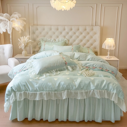 瑞宝 2025新款法式花边全棉贡缎提花床裙款四件套-梦之语（控价265起） 梦之语-青柠绿