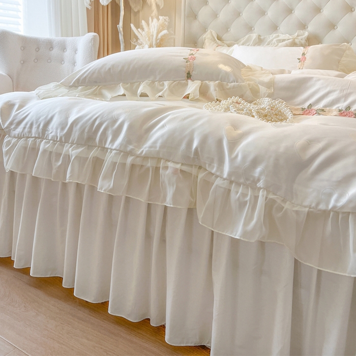 91家纺网 家纺一手货源 找家纺 （总）瑞宝 2025新款法式花边全棉贡缎提花床裙款四件套-梦之语（控价265起）