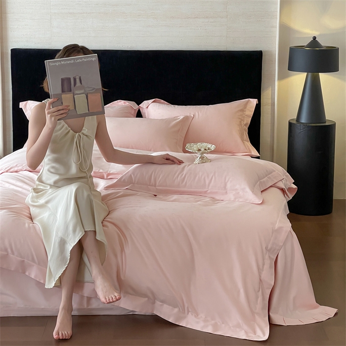 91家纺网 家纺一手货源 找家纺 凡客家居 2025新款100支（5050双股）长绒棉全棉提花四件套 朵芙-仙桃粉