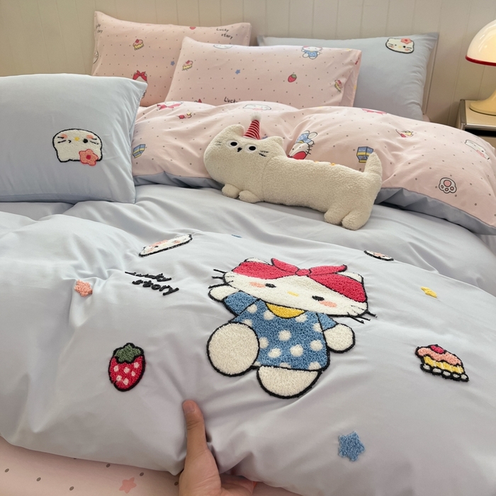 91家纺网 家纺一手货源 找家纺 如一 2025新款A类卡通印加毛巾绣水洗云朵棉四件套（提供买家秀） 淘气猫