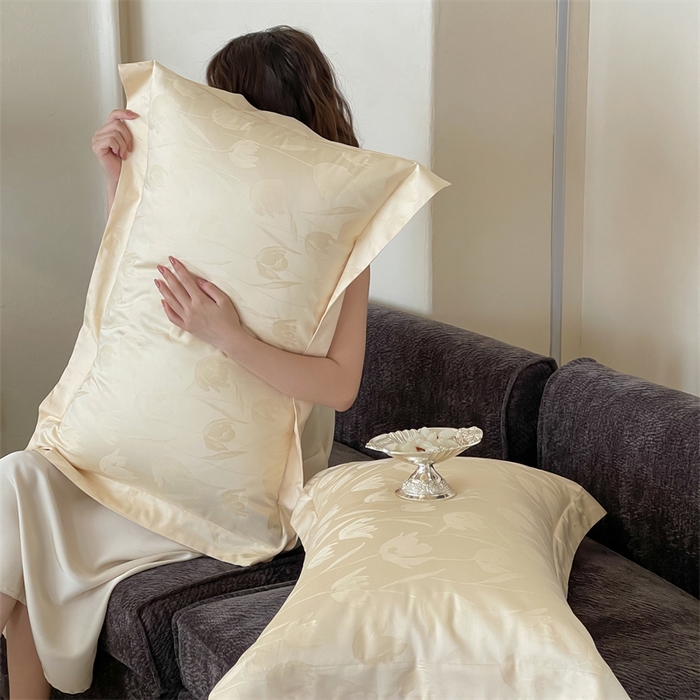 91家纺网 家纺一手货源 找家纺 凡客家居 2025新款100支（5050双股）长绒棉全棉提花四件套 郁金香-浅香槟