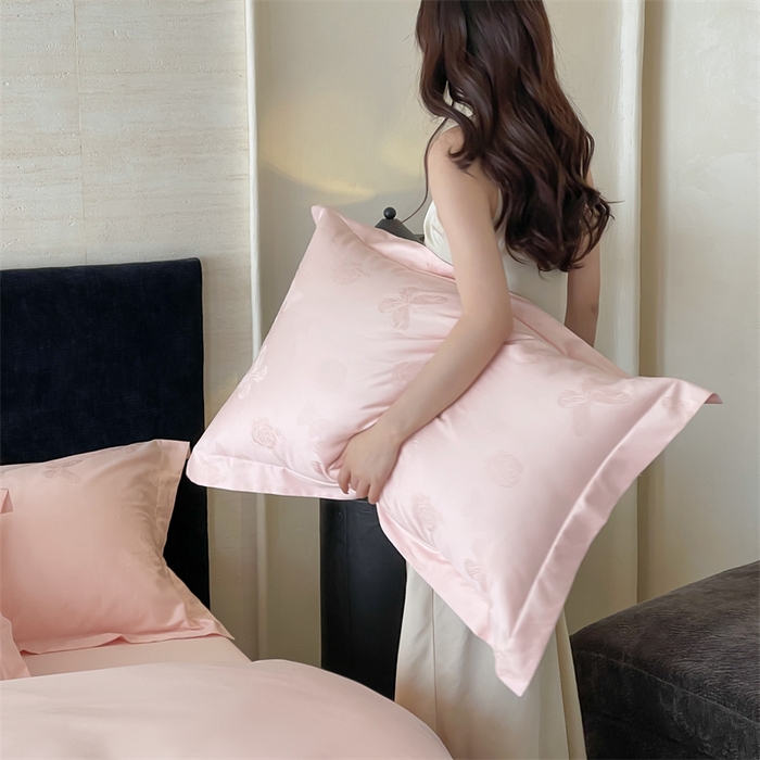 91家纺网 家纺一手货源 找家纺 凡客家居 2025新款100支（5050双股）长绒棉全棉提花四件套 花间集-仙桃粉