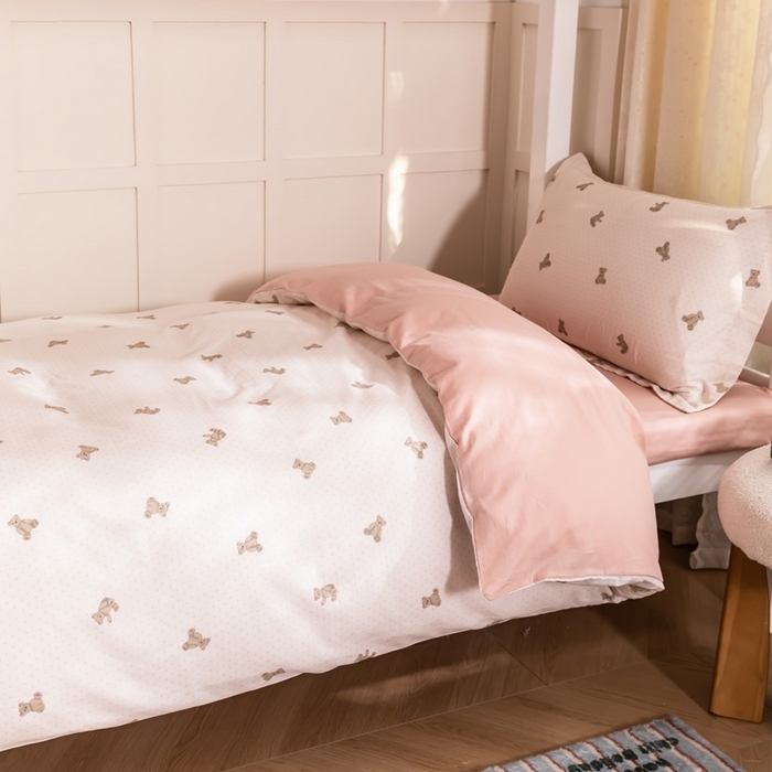 91家纺网 家纺一手货源 找家纺 锦罗绣 2025新款全棉双层纱学生套件三件套 小熊星球