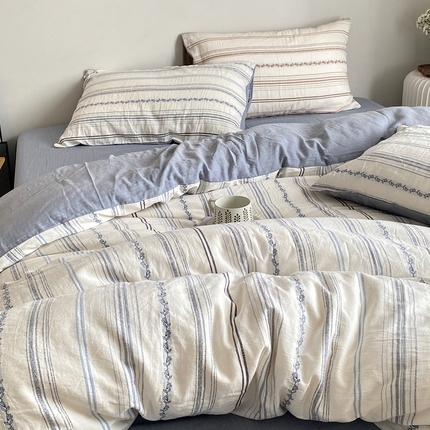 91家纺网 家纺一手货源 找家纺 艾咪-Amy ntmy 2025新款全棉色织小提花四件套-茵律 茵律-蓝