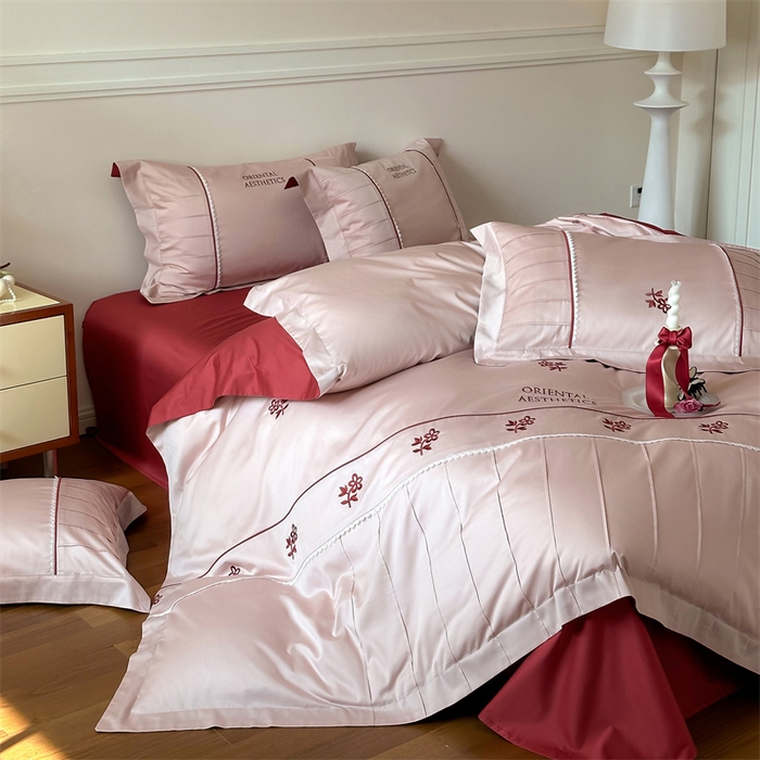 91家纺网 家纺一手货源 找家纺 （总）宏羽纺家纺 2025新款100s全棉纯棉贡缎法式刺绣花边四件套