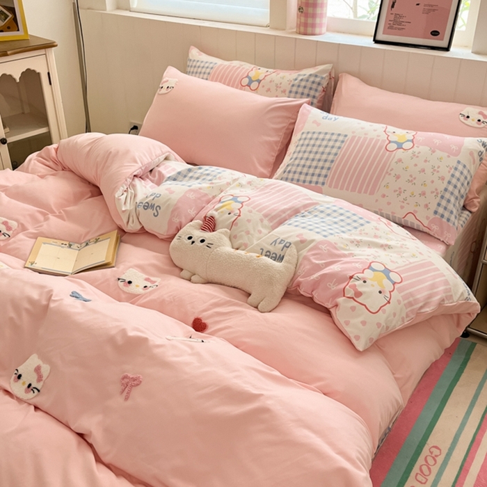 91家纺网 家纺一手货源 找家纺 如一 2025新款A类卡通印加毛巾绣水洗云朵棉四件套（提供买家秀） 好多猫