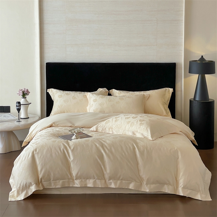 91家纺网 家纺一手货源 找家纺 凡客家居 2025新款100支（5050双股）长绒棉全棉提花四件套 郁金香-浅香槟